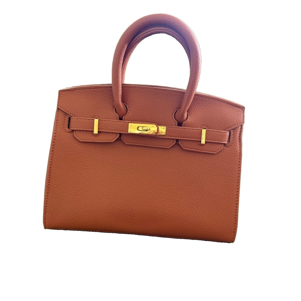 Vegan Leather Tote Satchel Burnt Orange With Crossbody Strap